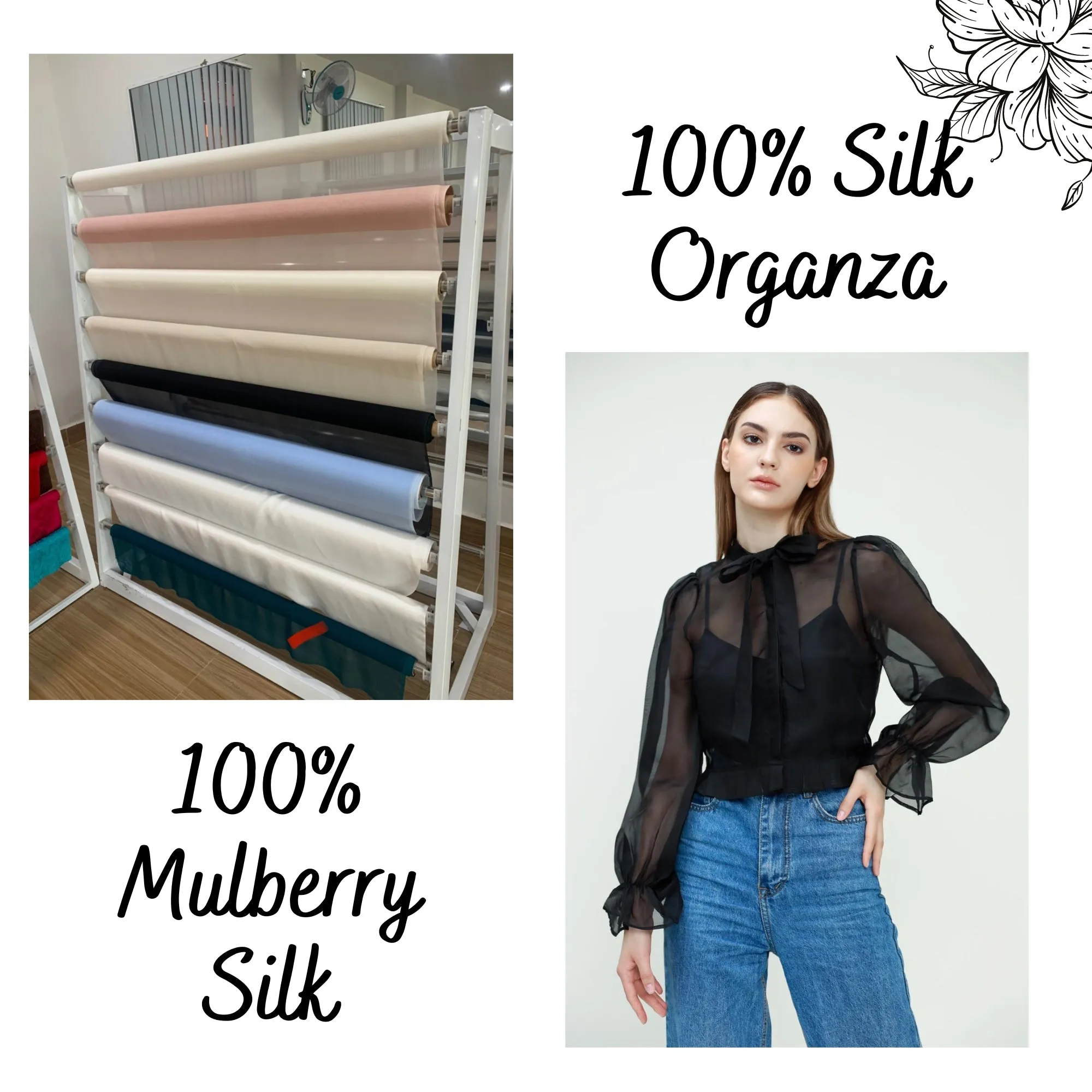 100% PURE MULBERRY SILK fabric by the yard – Organza silk fabric – 10mm - Organic fiber - Wedding dress - Gift for women – Silk for sewing