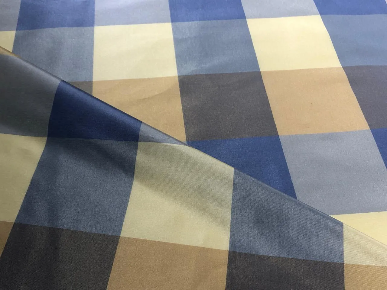 100% PURE SILK TAFFETA FABRIC PLAIDS shades of blue and gold 54" wide TAFNEWC6roll