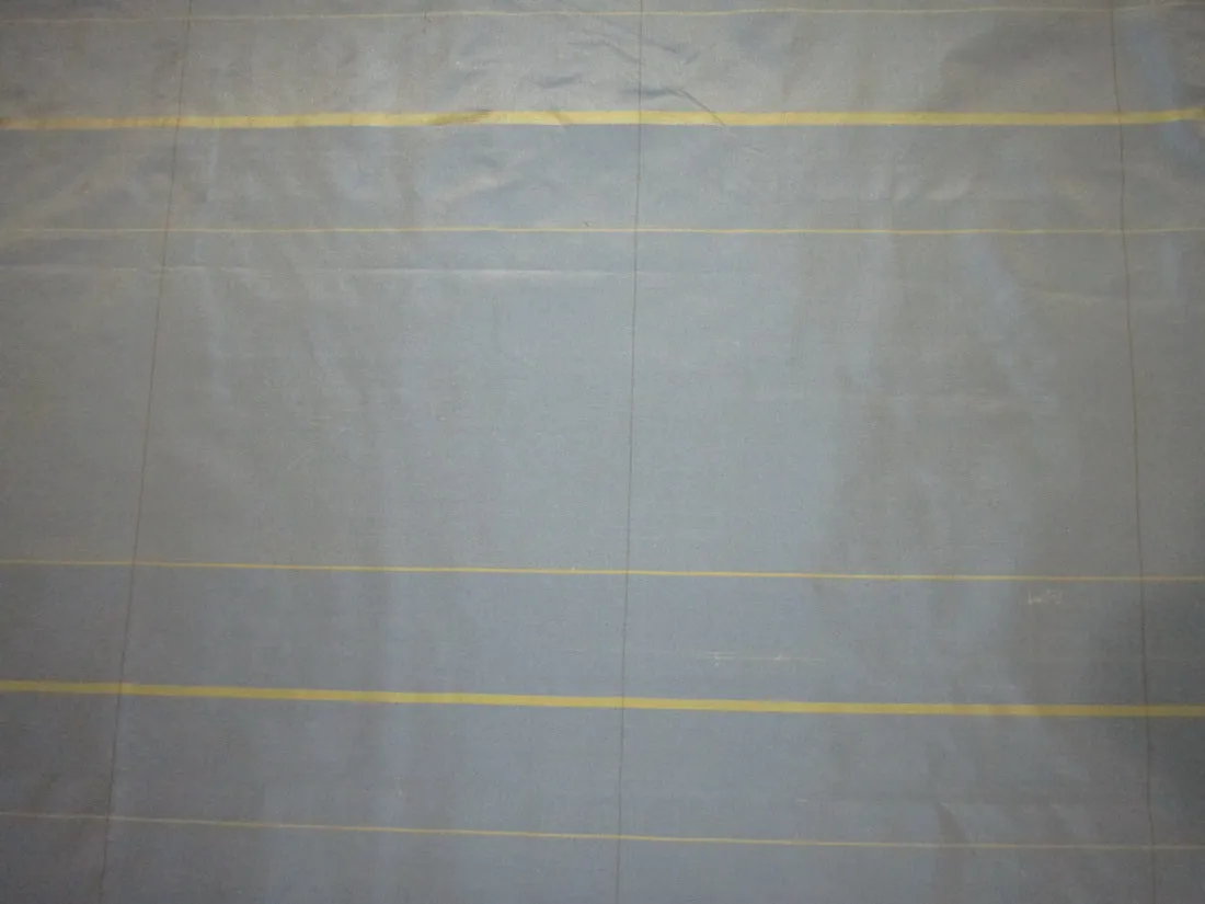 100% SILK TAFFETA FABRIC dusty blue and gold Plaids 54&quot; wide