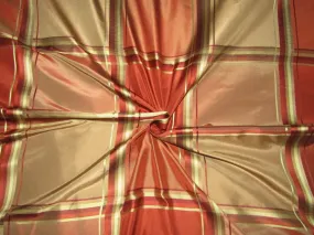 100% SILK TAFFETA FABRIC rust x gold Plaids 54&quot; wide  TAFC55