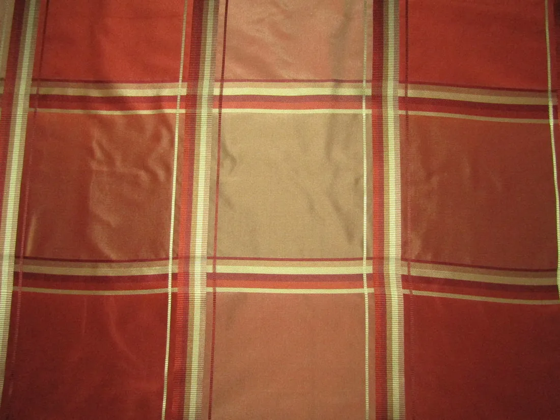 100% SILK TAFFETA FABRIC rust x gold Plaids 54&quot; wide  TAFC55