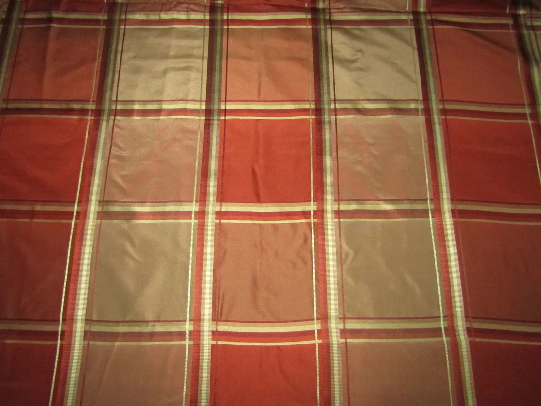 100% SILK TAFFETA FABRIC rust x gold Plaids 54&quot; wide  TAFC55