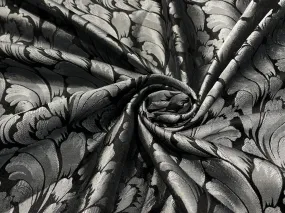 100% Silk Taffeta Jacquard Fabric BLACK AND SILVER   jacquard  TAFJACNEW12 [16157]