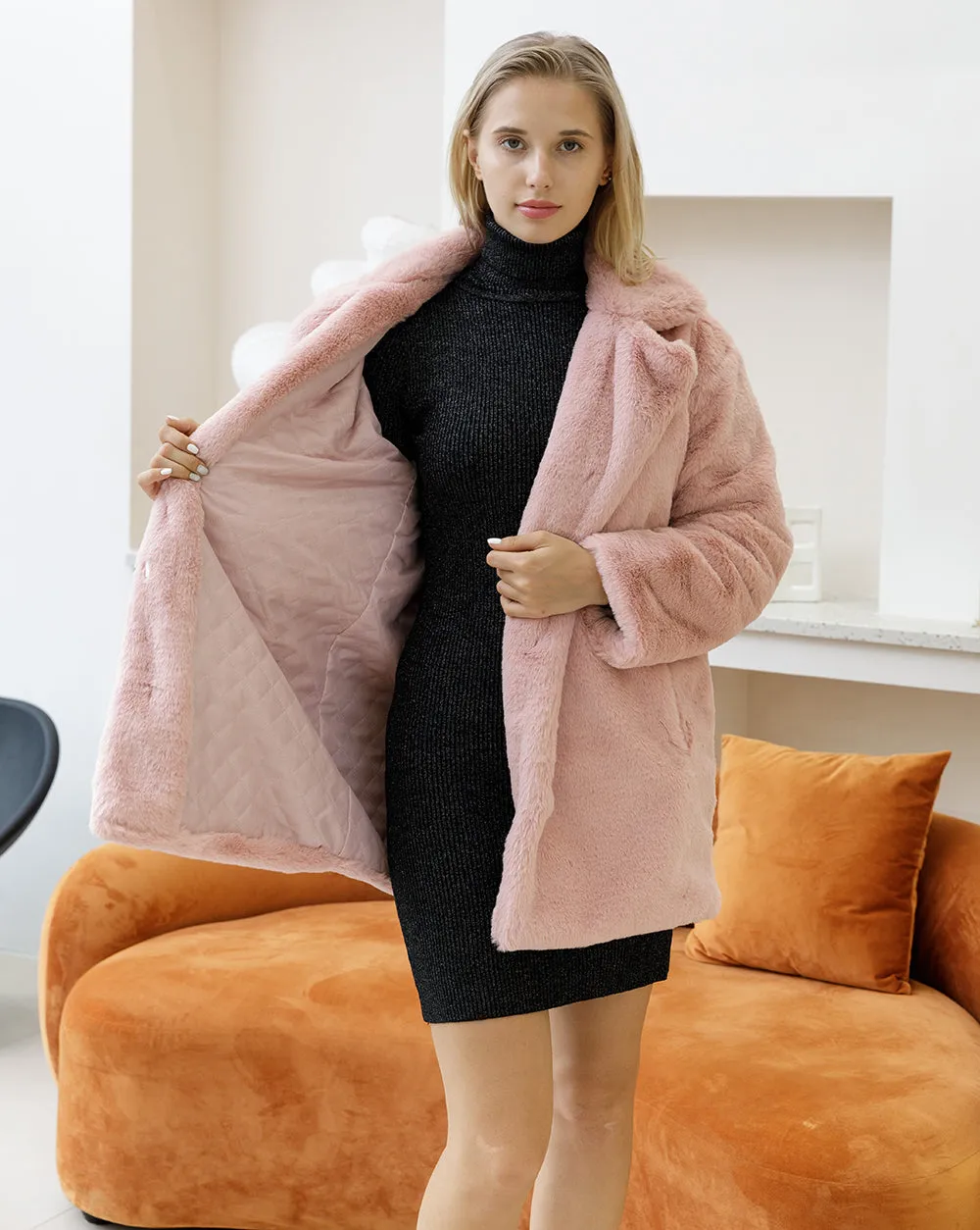 2022 Autumn Winter New Women Faux Fur Coat Elegant Fluffy Thick Warm