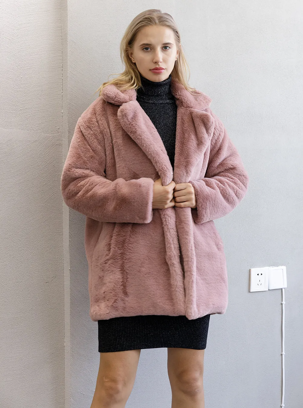 2022 Autumn Winter New Women Faux Fur Coat Elegant Fluffy Thick Warm