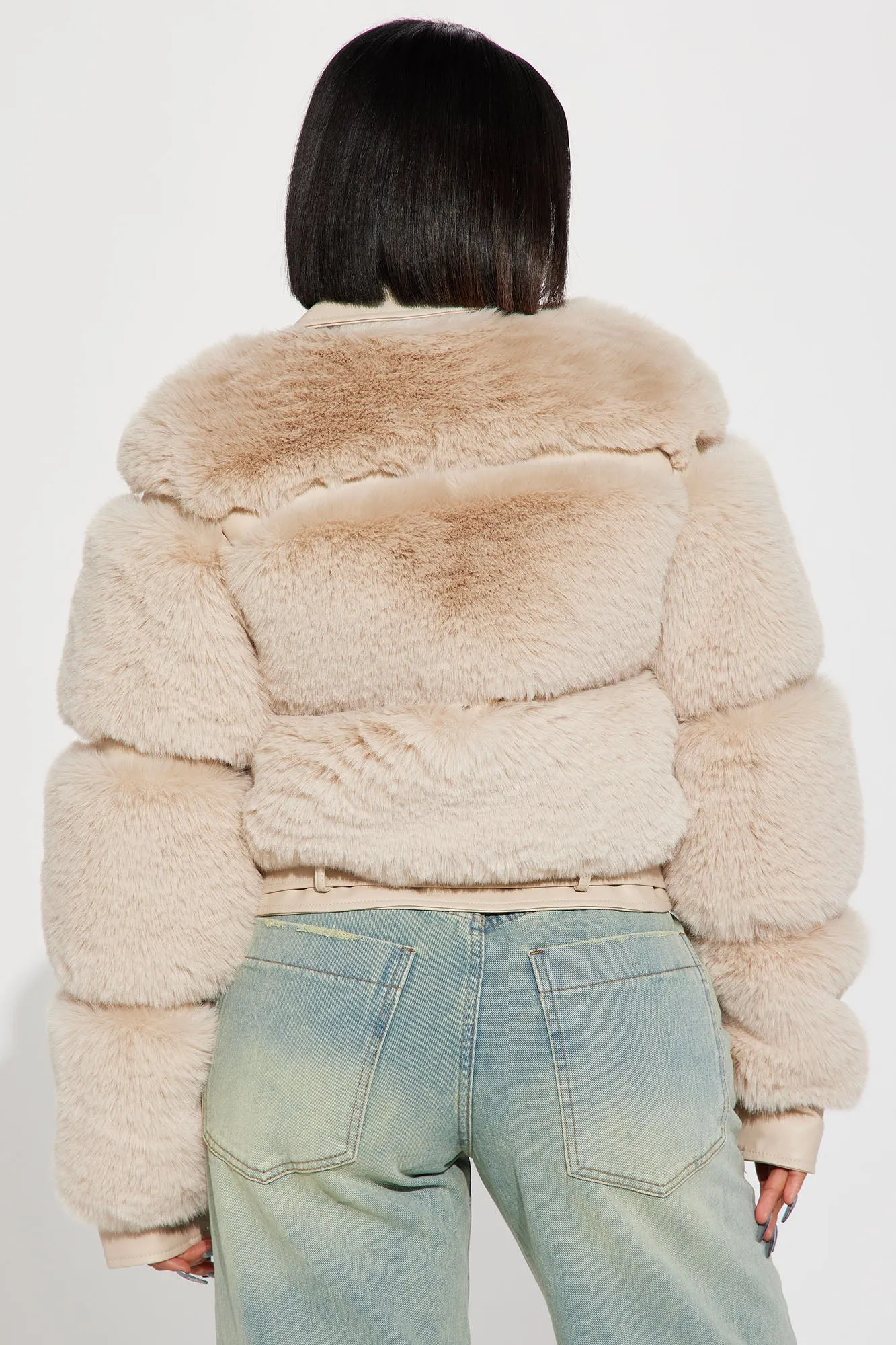 Ayla Faux Fur Moto Jacket - Cream