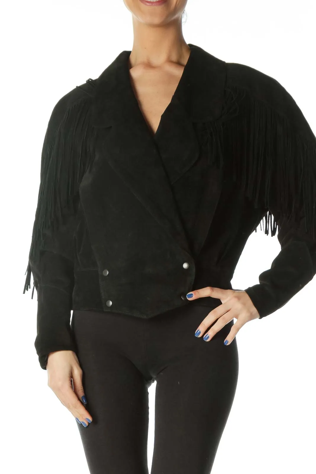 Black Double - Breasted Fringe Jacket