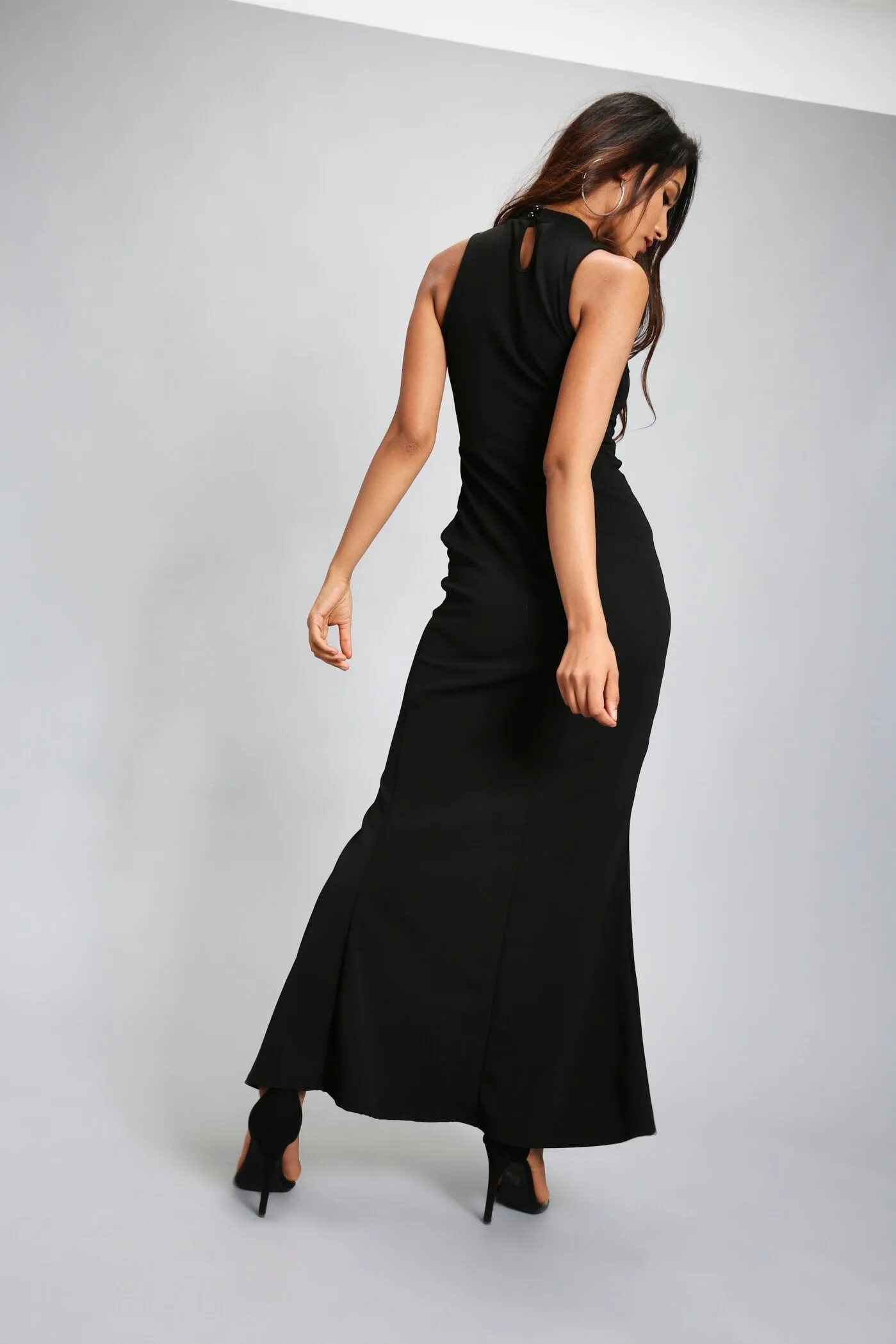 Black High Neck Split Maxi Dress