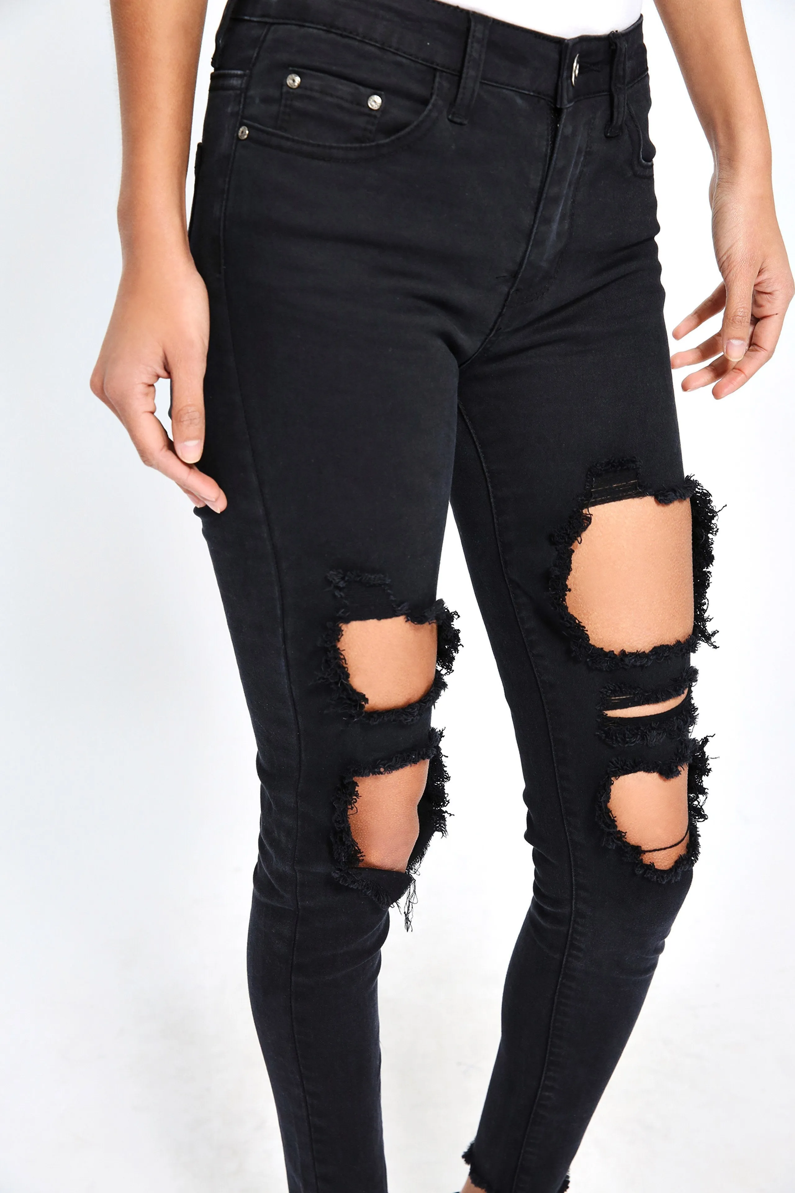 Black Ripped Skinny Jeans With Frayed Hems