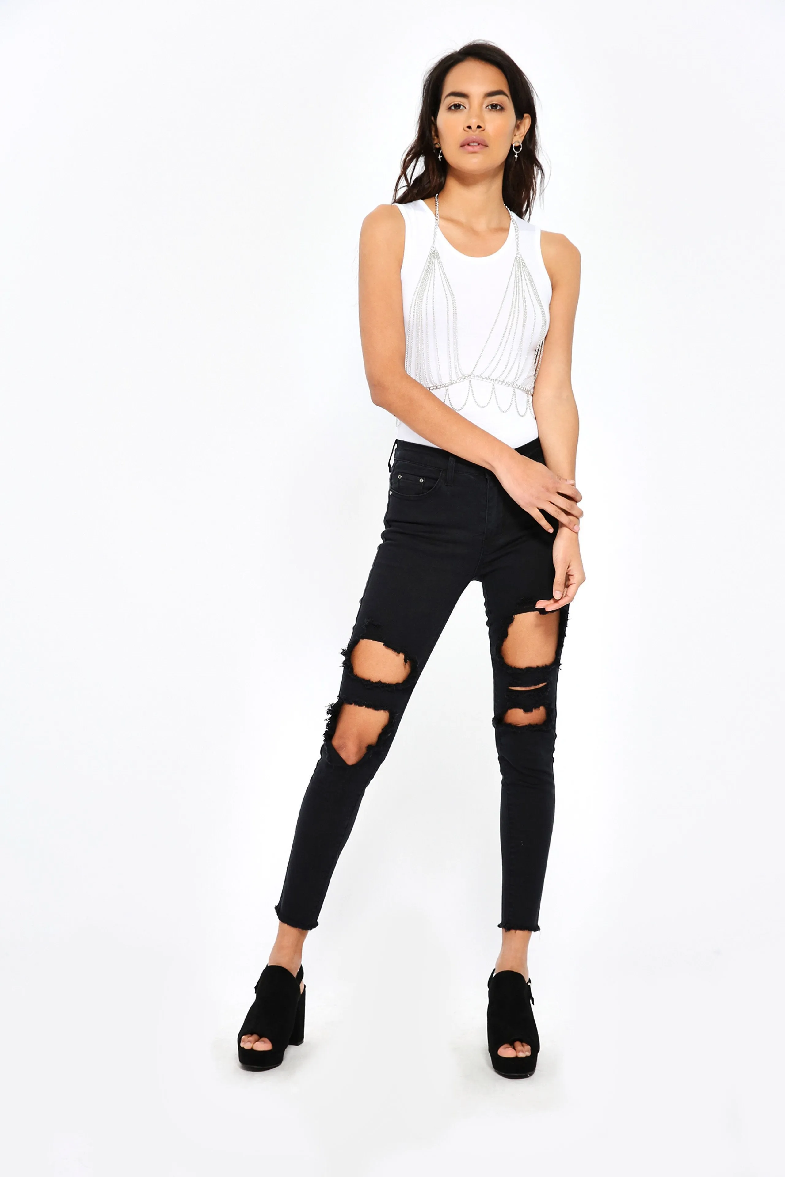 Black Ripped Skinny Jeans With Frayed Hems