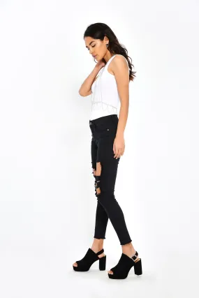 Black Ripped Skinny Jeans With Frayed Hems