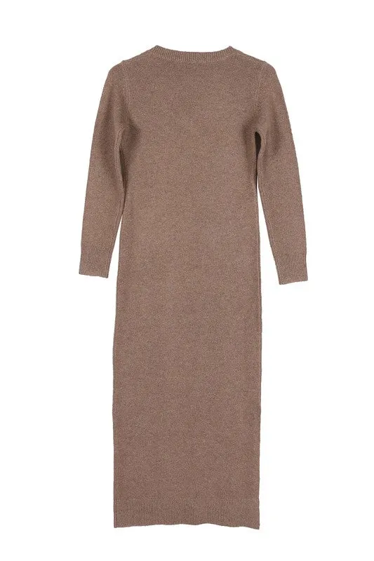 Blythe Bodycon V neck Sweater Midi Dress