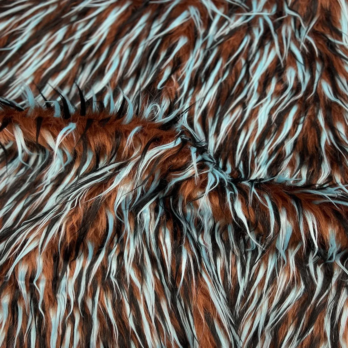 Brown Black Blue Three Spike Shaggy Faux Fur Fabric