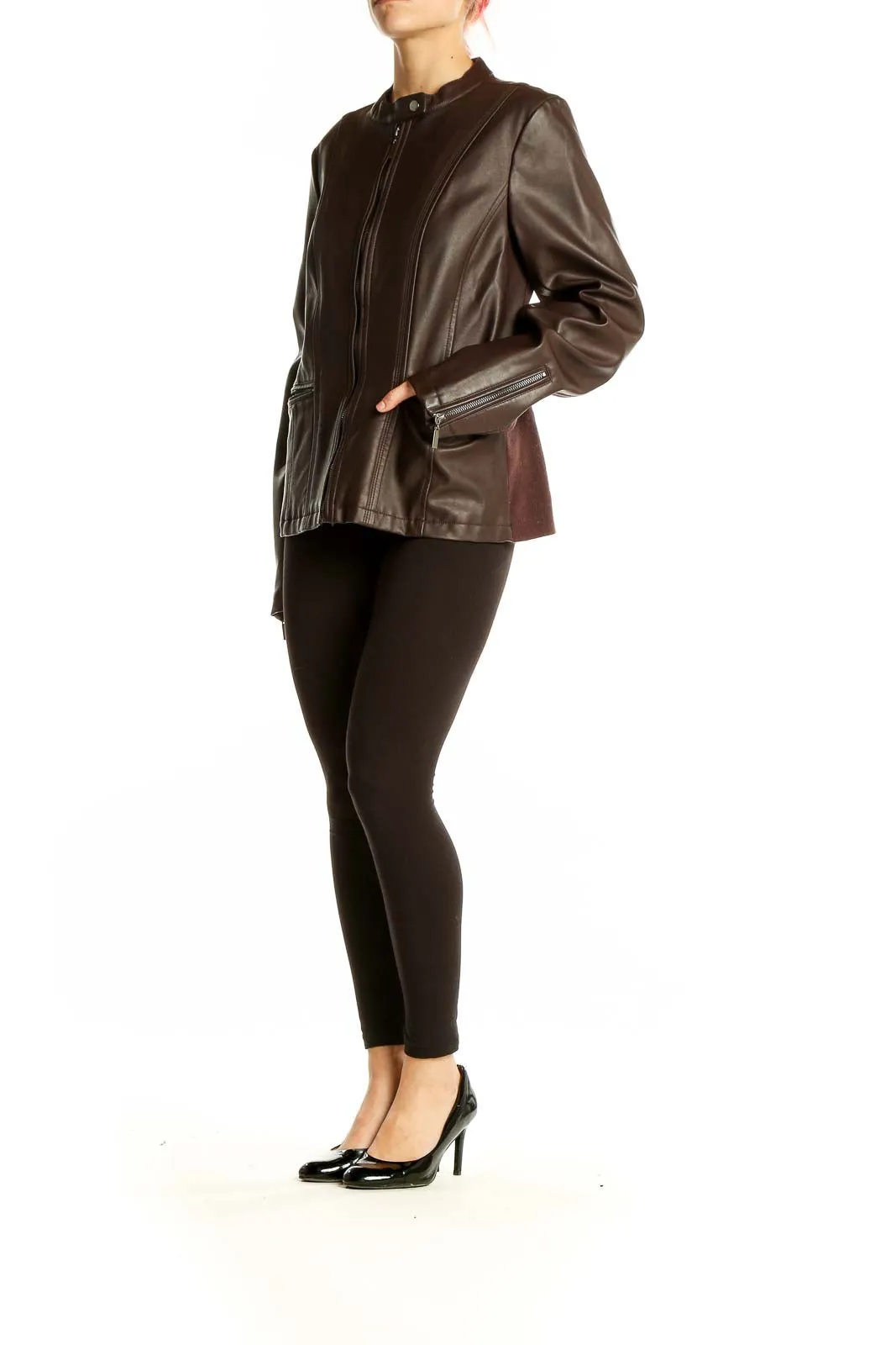 Brown Leather Zip-Up Jacket