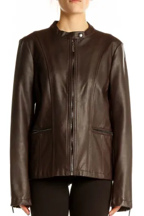 Brown Leather Zip-Up Jacket