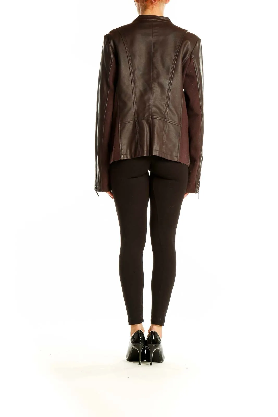 Brown Leather Zip-Up Jacket