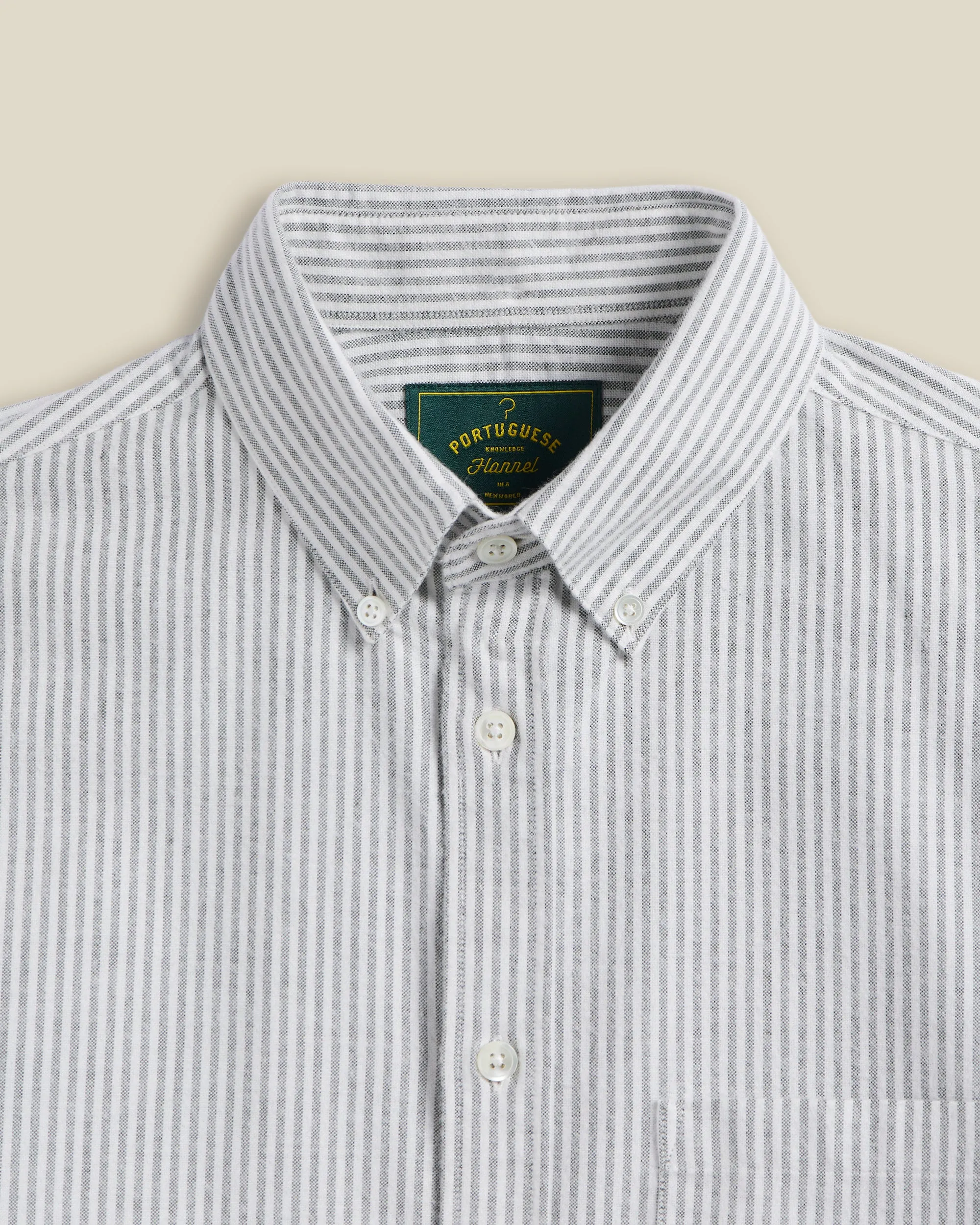 Brushed Oxford Stripe - Moss Green & White