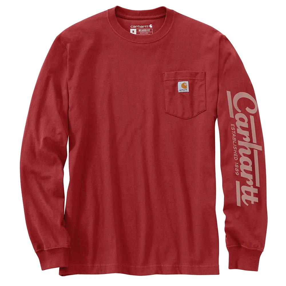 Carhartt 106041 Men's Relaxed Fit Heavyweight Long-Sleeve Pocket Script Sleeve - Large Tall - Bordeaux Heather