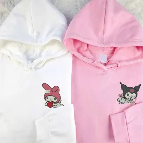 Cartoon Evil Cat & Bunny Custom Embroidered Hoodies | Matching Sweatshirts For Couples