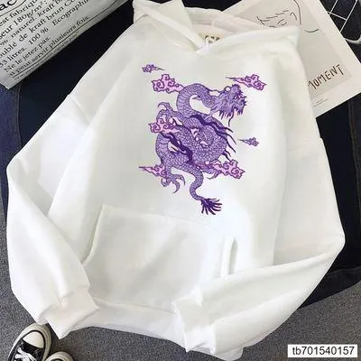 Casual loose dragon print sweatshirt