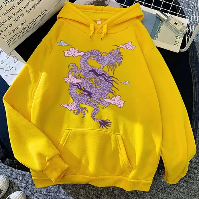 Casual loose dragon print sweatshirt