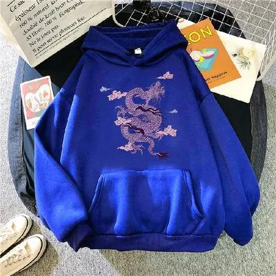 Casual loose dragon print sweatshirt