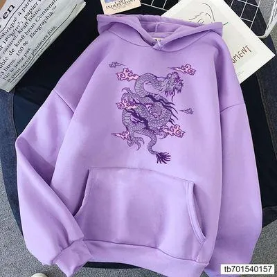 Casual loose dragon print sweatshirt