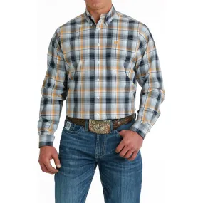 Cinch Men's Light Blue and Orange Plaid Western Shirt