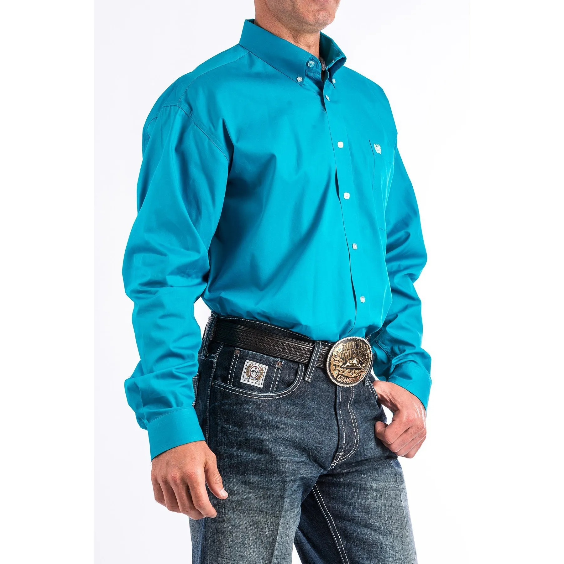 Cinch Men's Solid Turquoise Button-Down Western Shirt