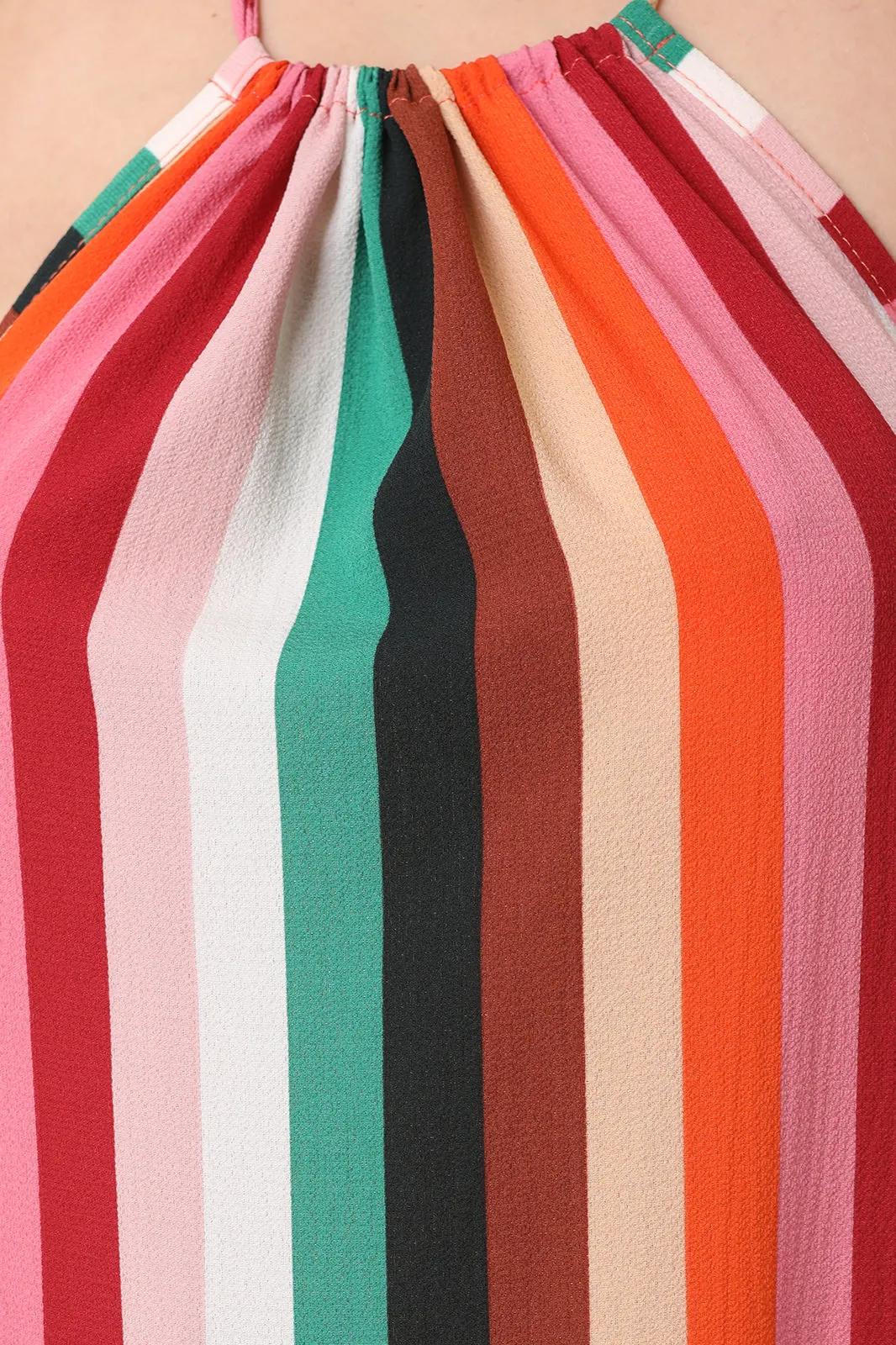 Colorful Stripe Sleeveless Halter Maxi Dress