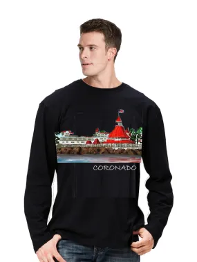 Coronado-CA, USA Ashore Travel Shirts-  Series No. 238003 Artist Handpaint Long Sleeve Shirt EU Size 100% Cotton  High Quality Gifts Tops