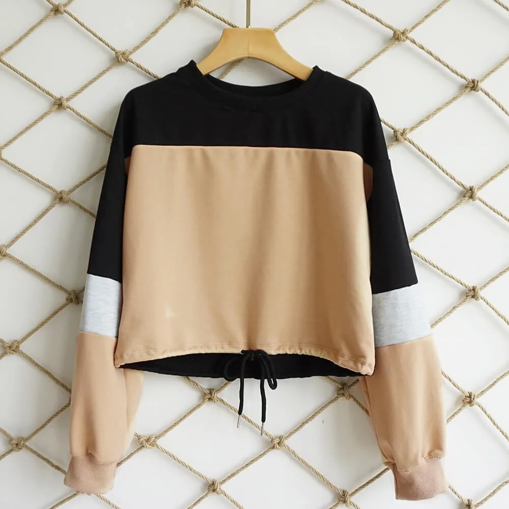 Crew Neck Colorblock Strap Crop Sweatshirt