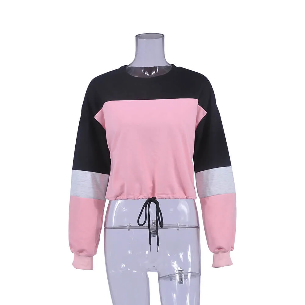 Crew Neck Colorblock Strap Crop Sweatshirt