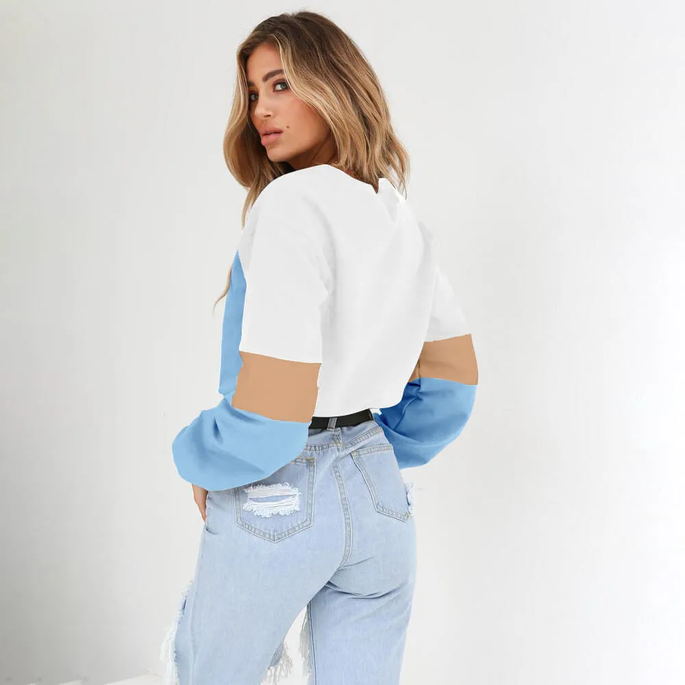 Crew Neck Colorblock Strap Crop Sweatshirt