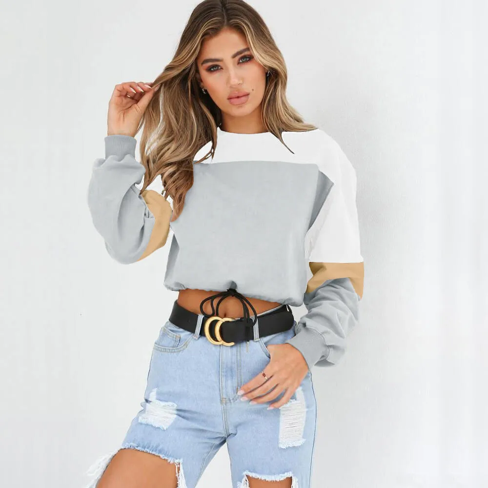 Crew Neck Colorblock Strap Crop Sweatshirt