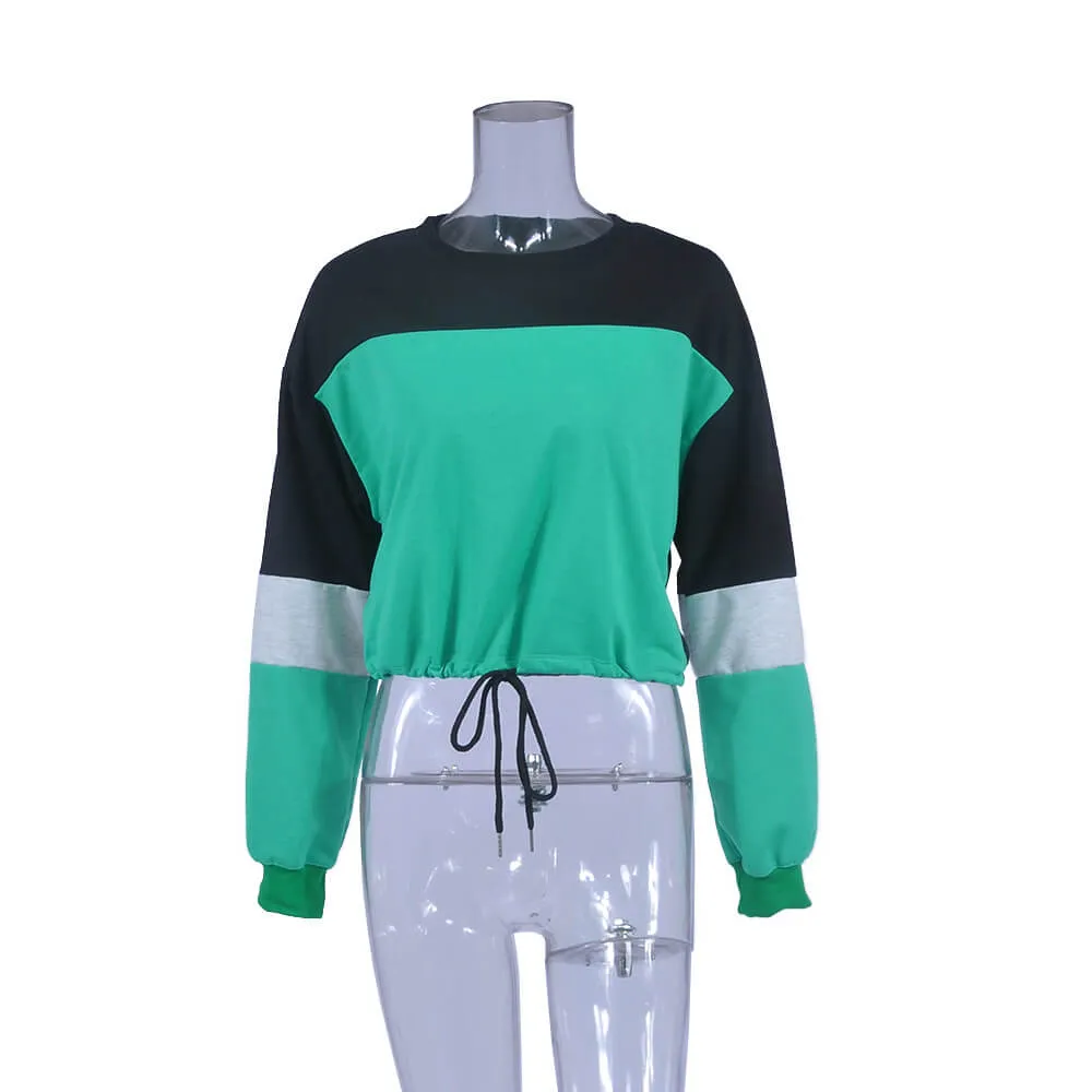 Crew Neck Colorblock Strap Crop Sweatshirt