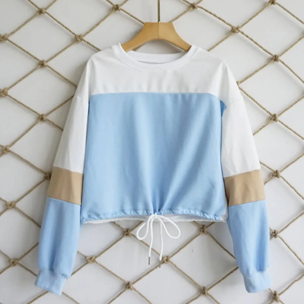 Crew Neck Colorblock Strap Crop Sweatshirt