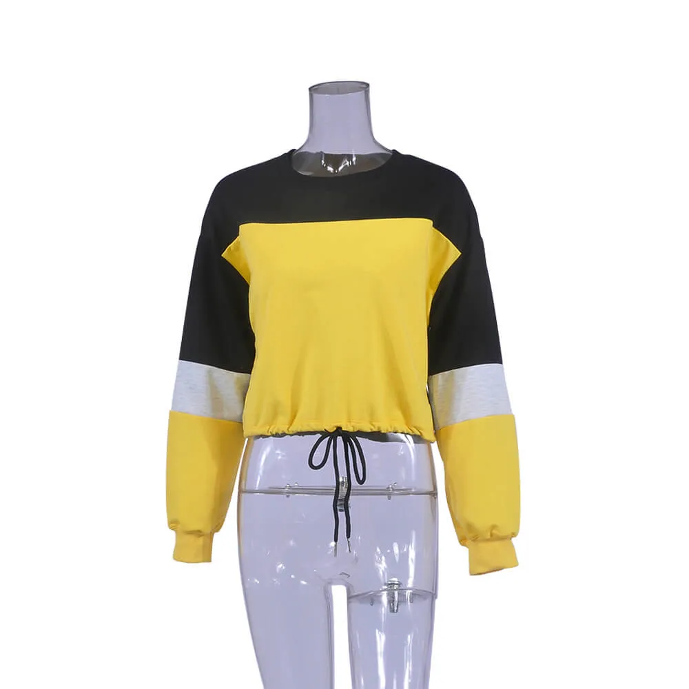 Crew Neck Colorblock Strap Crop Sweatshirt