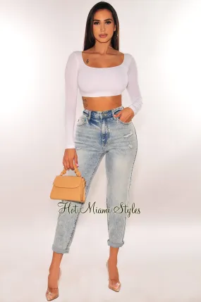 Denim Vintage Wash High Waist Ankle Jeans