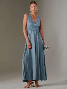 Ella Wrap Bodice Jersey Maxi Dress, Steel Blue