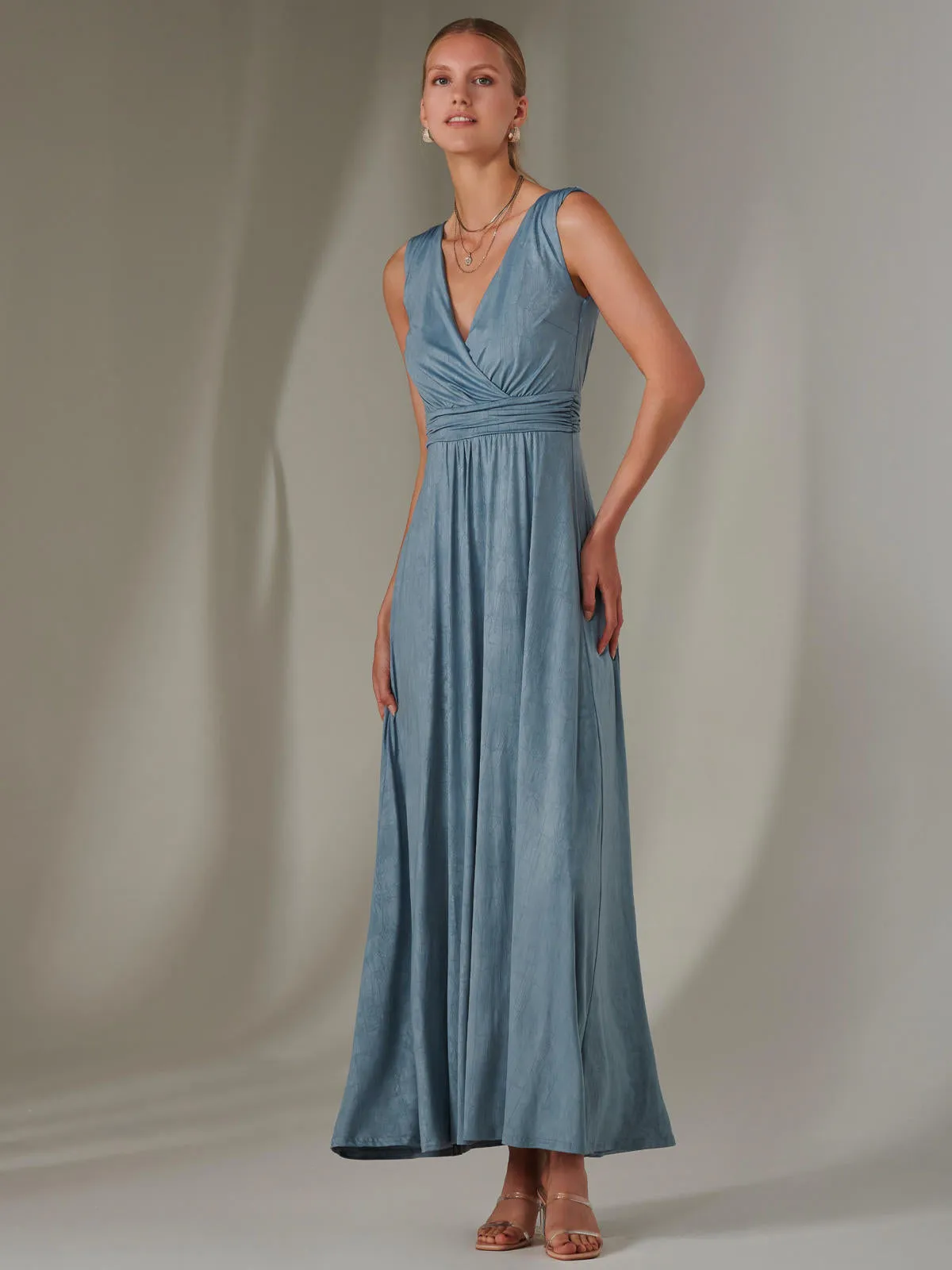 Ella Wrap Bodice Jersey Maxi Dress, Steel Blue