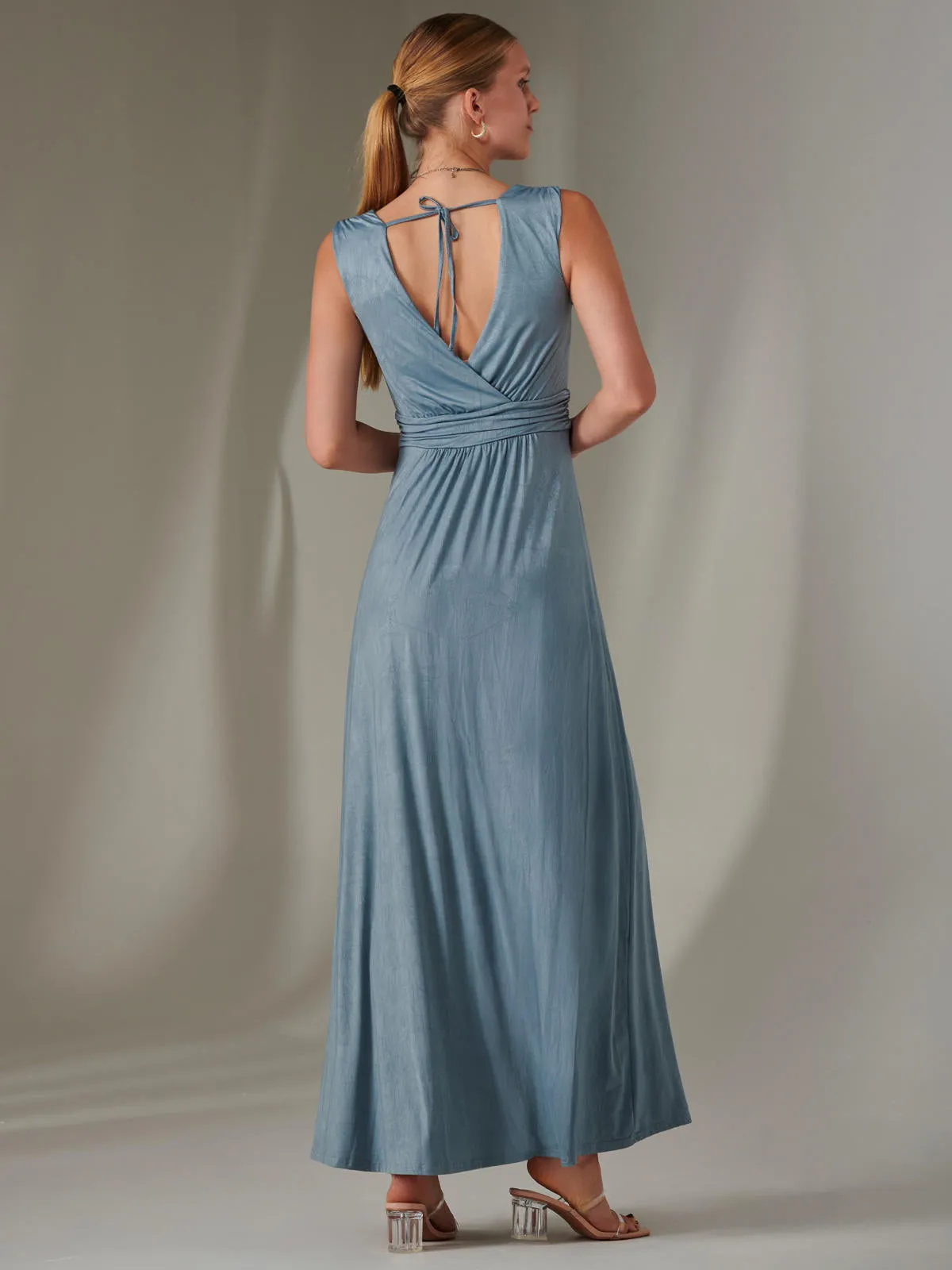 Ella Wrap Bodice Jersey Maxi Dress, Steel Blue