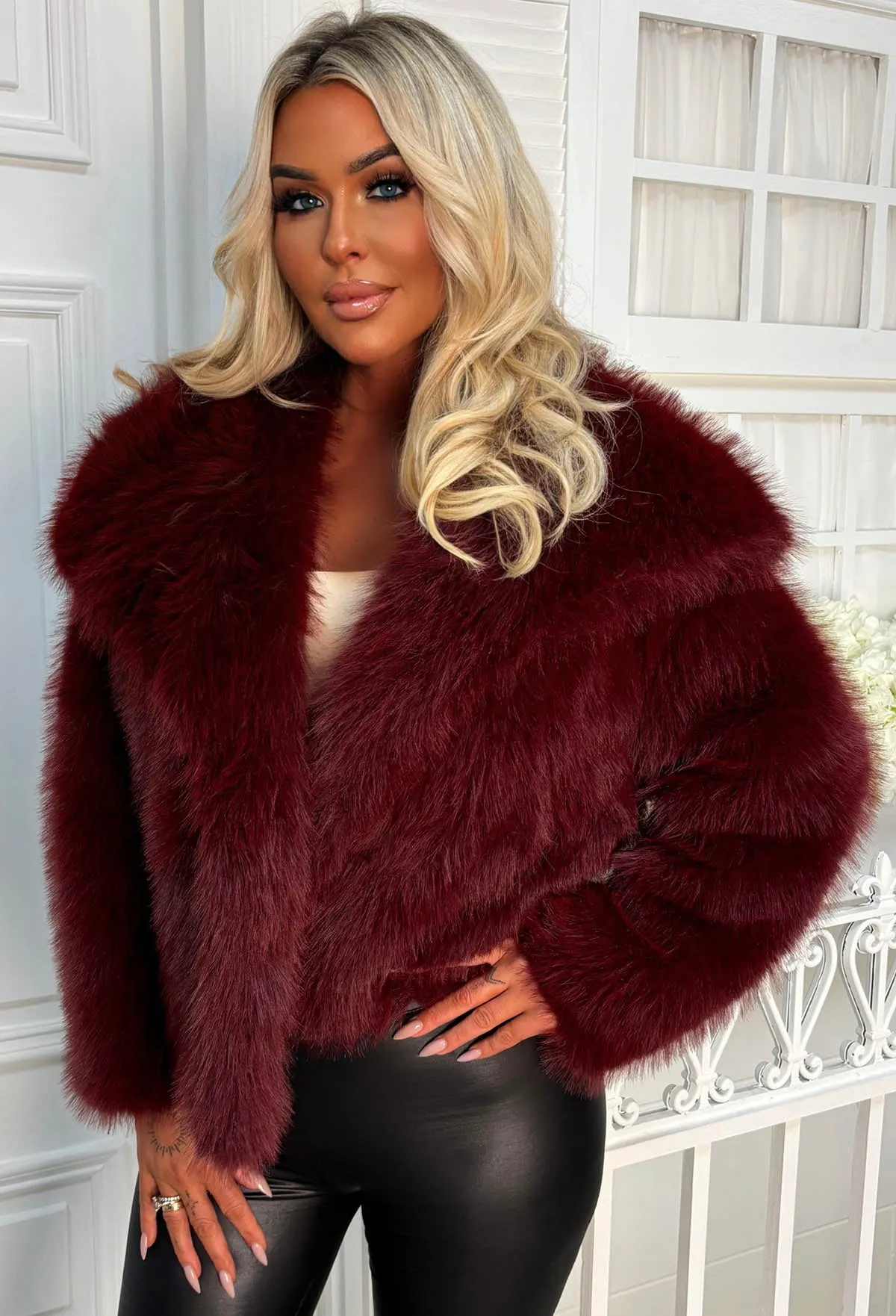 Furever Fantasy Burgundy Ultra Thick Faux Fur Jacket