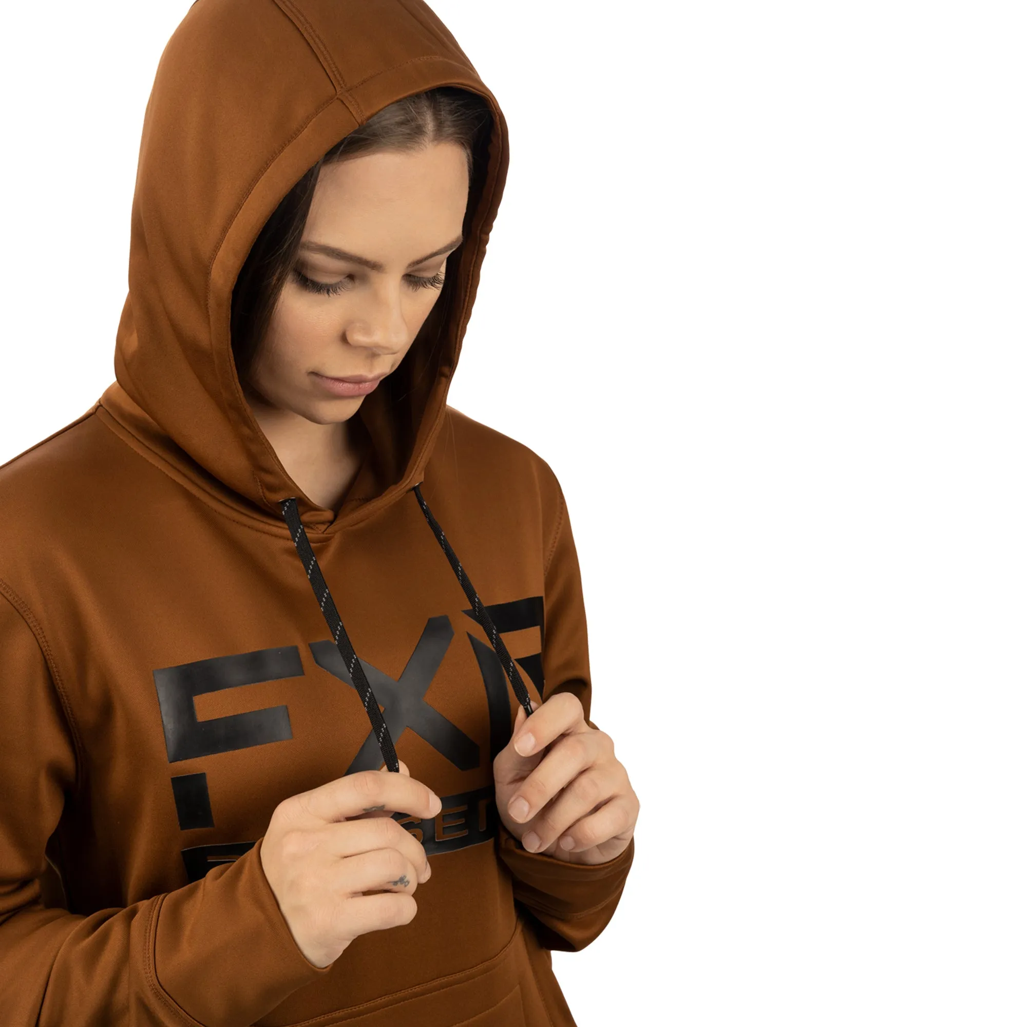 FXR  Pro Tech Pullover Hoodie Water Resistant Zippered Pouch Comfort Copper Black