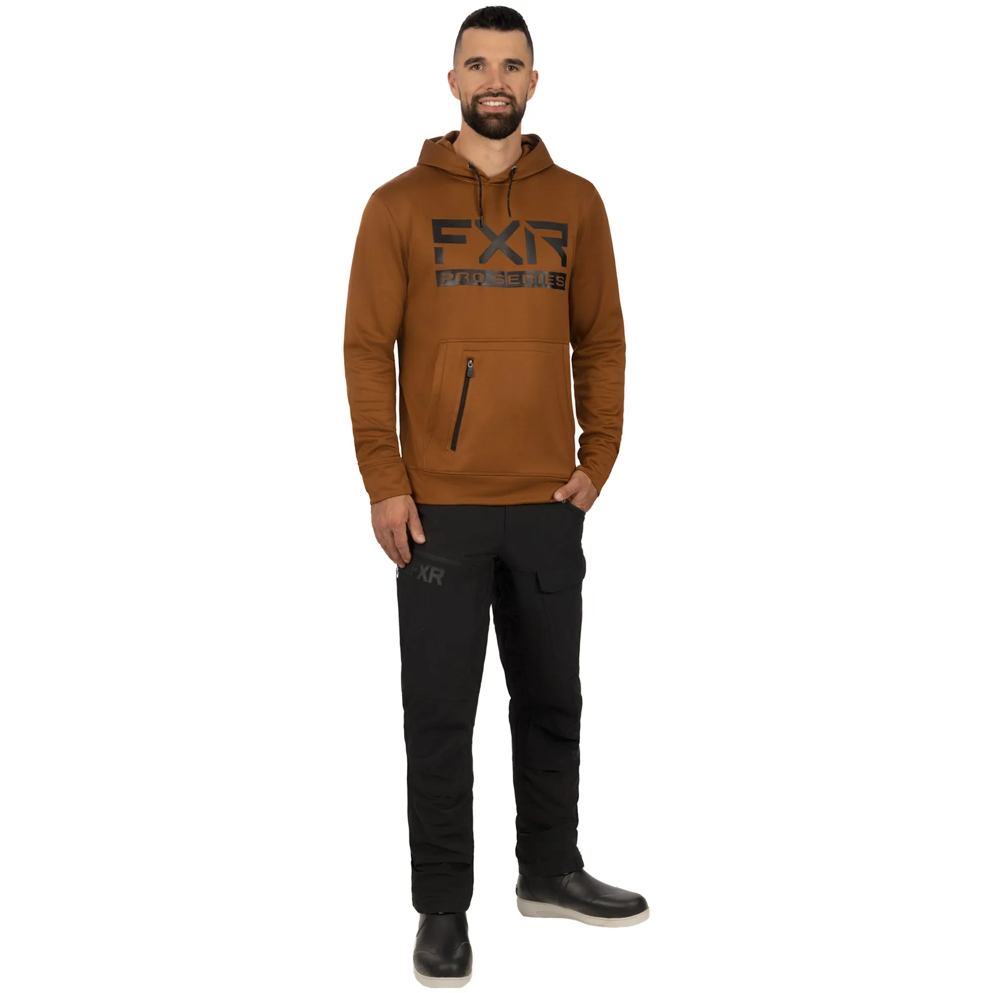 FXR  Pro Tech Pullover Hoodie Water Resistant Zippered Pouch Comfort Copper Black