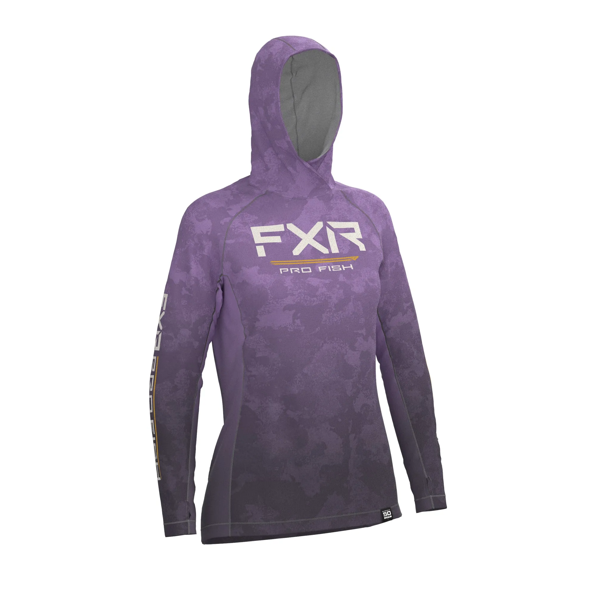 FXR Womens Derby UPF Pullover Hoodie Lavender Camo/Bone Purple