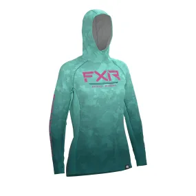 FXR  Womens Derby UPF Pullover Hoodie Seafoam Camo Electric Pink Polyester DWR