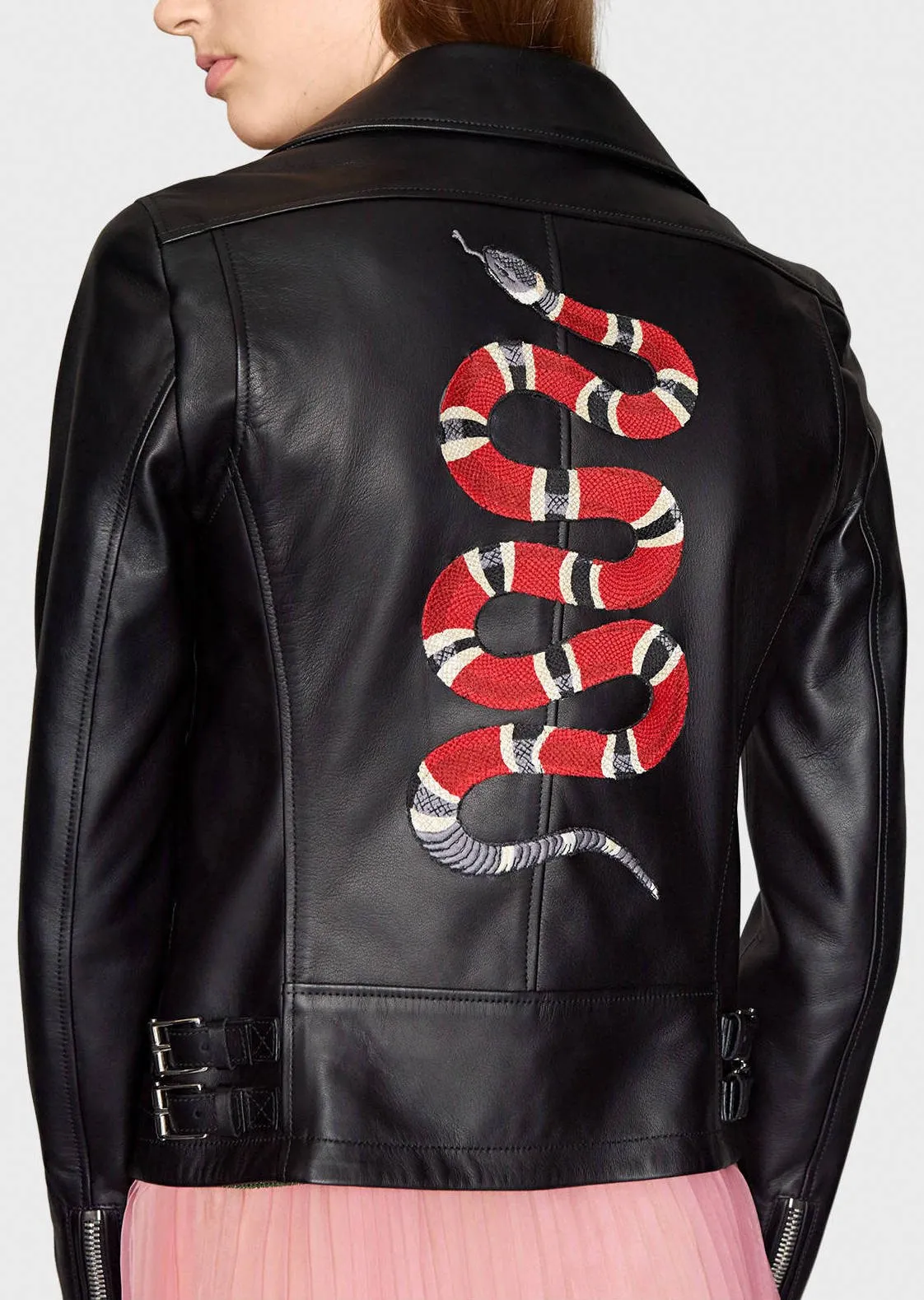 Genuine Leather Jacket with Appliques