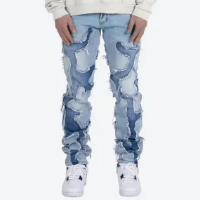 Geometric Ripped Patchwork Jeans