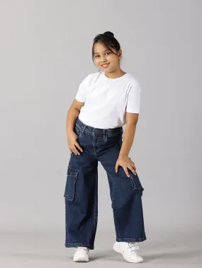 Girls Wide Leg Cargo Jeans pant